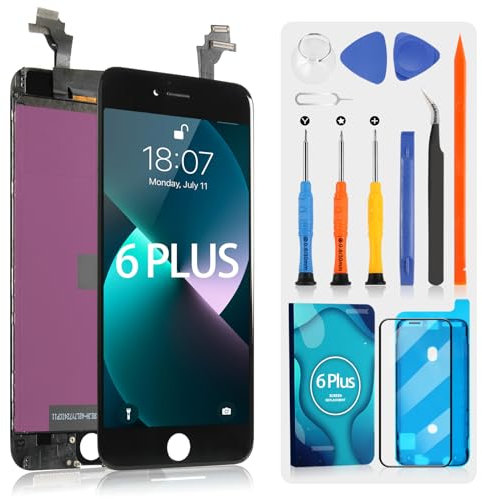LCD Bildschirm für iPhone 6 Plus A1522, A1524 5,5 Zoll LCD Display Digitizer Touchscreen Ersatz Assembly mit Displayschutzfolie aus gehärtetem Glas (Schwarz)