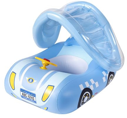 XQMMGO Flotteur de piscine gonflable pour bébé avec auvent solaire SPF 50+ et soutien inférieur de sécurité, essentiels de vacances pour bébés de 1 à 6 ans (bleu)
