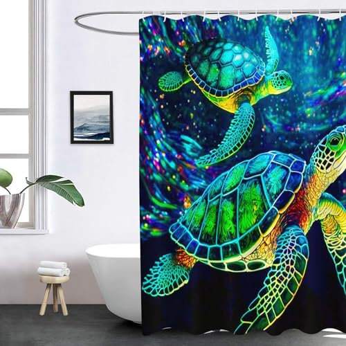FABTOP Rideau de douche 180 x 180 cm Motif tortues marines tortues de mer imperméable Motif tortues de mer (2 180 x 180 cm)