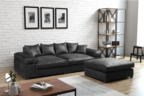 Fun Möbel Big Sofa Couchgarnitur Megasofa Riesensofa Arezzo inkl. Hocker div. Stoffe (Stoff: Gobi, Vintage Schwarz)