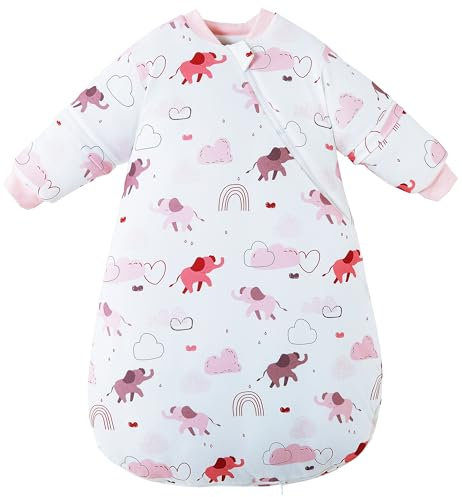 Chilsuessy Baby Schlafsack Winter Schlafsack mit abnehmbar Langarm Warm Kleinkinder Schlafsack für Jungen und Mädchen, Süßer Elefant/2.5 Tog, 100cm/Baby Höhe 90-110 cm