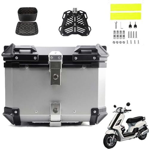 BLAFT Motorradkoffer Topcase für Honda Forza 125 250 300, Wasserdicht Topcase Aluminium Motorrad Heckbox Reisen Motorradkoffer für Lagerung Helm Motorradkoffer,45L-Silver