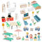 Smartwo Puppenhaus Möbel aus Holz und Plastik, Puppenhäuser-Zubehör 43 Teilig, Miniatur Möbel Spielzeug Set mit 5 Biegepuppen Familie für Rollenspiel, Mädchen Jungen Geschenk ab 3 4 5 Jahre