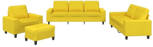 Willood 2 Sitzer + 3 Sitzer Sofa + Sessel + Hocker Couch Gästesofa fürs Wohnzimmer Schlafzimmer Gästezimmer Modern Hellgelb