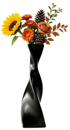 Keramik-Knospenvase für Einzelne Blumenstiele - Gedrehte Minimalistische Dekoration für Moderne Wohnkultur, Tafelaufsätze, Hochzeit und Büro (Schwarz)