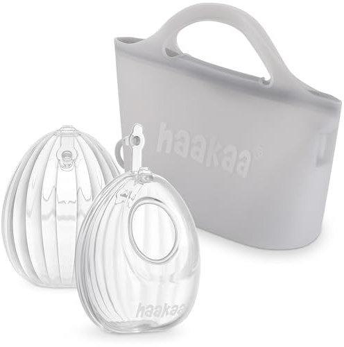 haakaa Wearable Silicone Breast Pump with Steriliser Bag, 2-in-1 Hands-Free Passive Breast Milk Catcher for Nursing Mom, Breastfeeding Essentials, 2-Pack 75ml Pumps & 1 Steriliser Bag