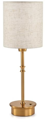 OCEST Aufladbare Tischlampe, Akkubetrieben, Berührungssteuerung, Dimmbar, Kleine Akzentbeleuchtung für Zuhause, Küche, Terrasse, Esstisch (Antikes Messing-Leinen)