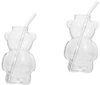 Ciieeo 2 Sätze Bärenglas-Wasserbecher Tasse Mini zusammenklappbar Espressotassen Babystrohbecher ti Cartoon-Tasse Trinkglas klare Wassergläser Bär Weinbecher Transparent Wiederverwendbar