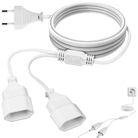 2M Prolunga cavo di alimentazione, cavo di alimentazione europeo, Presa Euro Tipo C, Spina Euro, 2 in 1 di tipo C, 0,75 mm², 250 V/2,5 A, per TV, PC Phone Computer (bianco)