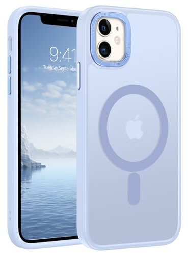 GUAGUA Cover Magnetico per iPhone 11, Compatibile con MagSafe, Custodia Paraurti Antiurta da Telefono Sottile Glassata Traslucida Opoca Anticaduta Protettivo Case per iPhone 11, Azzurro