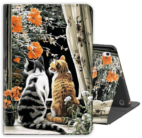 LROTFNGX for Apple iPad Air 11-inch Case 2025/2024,Case for iPad Air 5th/4th Generation 10.9 inch,Multi-Angle Stand Protective Sleeves,PU Leather Folio Cover w/Auto Wake/Sleep,Orange Cats