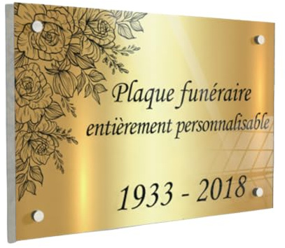 GRAVURE CONCEPT Personalisierte Gedenktafel aus Troglass – Grabplatte für Grabstein oder Urnengrab – Farbe, Motiv und Größe individuell wählbar (Hintergrund Gold - 30 x 50 cm)
