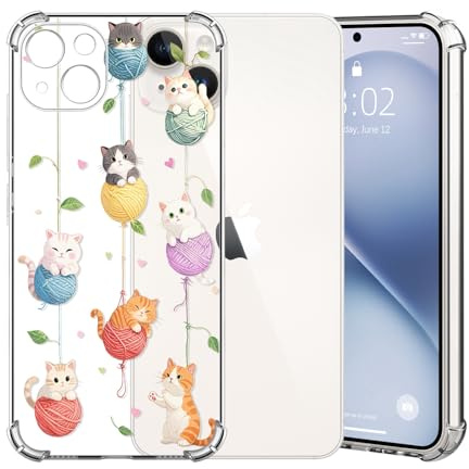 ChoosEU Clear Case for iPhone 13 with Flower, Cat | Slim Soft TPU Silicone Phone Case, Floral Pattern Print Design for Women Girl, Shockproof Airbag Protective Transparent Cover