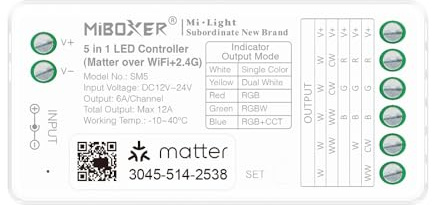 LGIDTECH SM5 Miboxer 5-in-1-LED-Lichtstreifen-Steuerung, egal ob WLAN + 2,4 GHz, Smartphone-App-Steuerung, direkt kompatibel mit Siri, Google Assistant, Alexa-Sprachsteuerung
