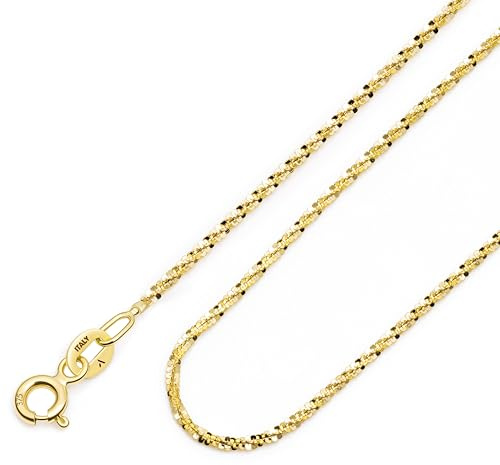 Amberta 9K 14K Goldkette Damen Echtgold | Goldene Halskette Damen Spiegelkette Gedrehte Popcorn Kette 40/45/50 cm