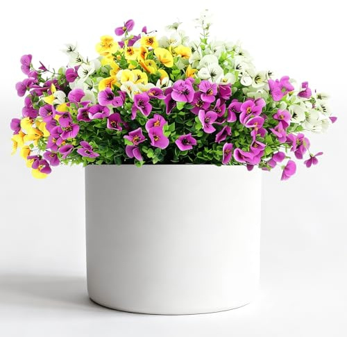 Maxetodo Ramo de 36 Flores Artificiales de Pensamientos-3 Colores Mezclados | Plantas Artificiales Flores de Seda y Plástico con Ramas Flexibles, Decoración Interior y Exterior, Macetas, Porches y Jardín