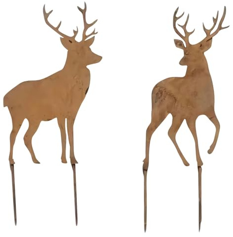 Gartenstecker Weihnachten Outdoor, Weihnachten Rost Deko Gartendeko Tannenbaum Hirsch Roststecker, Weihnachtsdeko Rost Gartenstecker Metall Roststecker Wetterfest für Draußen Garten Deko (2 Stück)