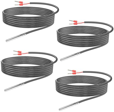 4 Stück Pt1000 Temperatursensor, 3 Meter Digitaler Temperaturfühler, Pt1000 Temperaturfühler Mit Pvc-Leitung Kabelfühler Temperatursensor Edelstahlrohrsonde Für Temperaturüberwachung(Grau)