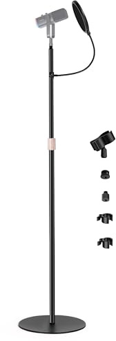 Mic Floor Stand, 160cm Telescopic Microphone Stand for HyperX Razer Fifine Blue Yeti Microphone with Mic Clip,1/4 Thread and 3/8 5/8 Adapter, Pop Filter and Cable Clips for Singing Recording Stage