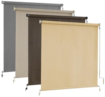 AOSKY Outdoor Roller Shades, Cordless Patio Shades Roll Up Outdoor Blinds | 60W x 72H, Wheat, Roller Blinds Cloth for Porch Pergola Balcony Backyard Windows