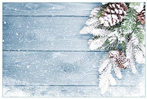 Wallario Küchenrückwand selbstklebend 90 x 60 cm, Motiv: Verschneite Tannenzweige auf Holz - Winterdekoration | Spritzschutz abwischbar & pflegeleicht