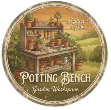Metal Tin Sign Vintage Cottagecore Garden Potting Bench Workspace