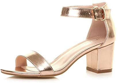 Ajvani Womens Ladies mid Heel peep Toe Buckle Ankle Strap Party Strappy Sandal - Rose Gold - 8 UK