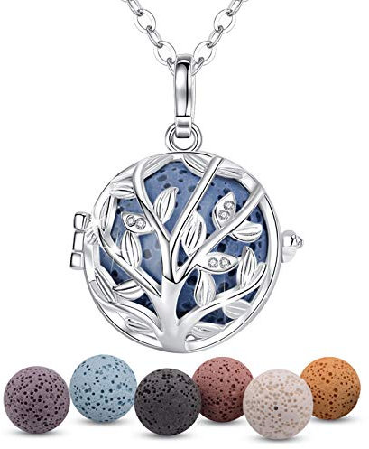 INFUSEU Aromatherapy Gifts for Women, Aroma Diffuser Kette Lebensbaum Versilbert Anhänger Diffusor Für äTherische öle Duftstein Damen Meditationskette Schmuck