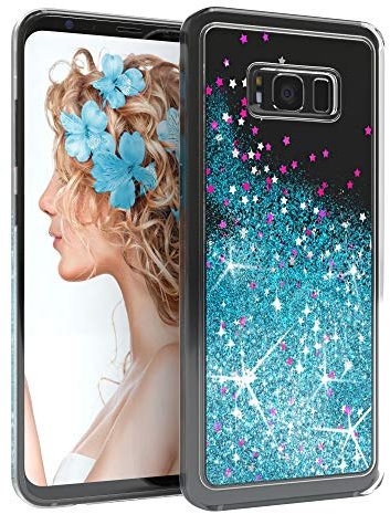 EAZY CASE Hülle kompatibel mit Samsung Galaxy S8 Plus Schutzhülle mit Flüssig-Glitzer, Handyhülle, Schutzhülle, Back Cover mit Glitter Flüssigkeit, aus TPU/Silikon, Transparent/Durchsichtig, Blau