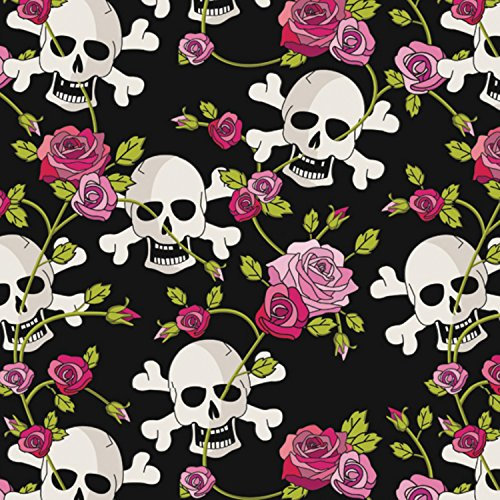 Geschenkpapier - DAS stylishe Geschenkpapier, welches Sie selbst auswählen können. (Totenkopf mit roten Rosen))