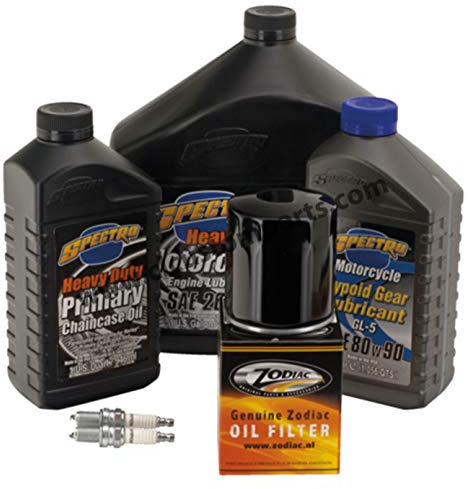 Wartungs-Set Spectro Motoröl 20W-50 + Primär + Getriebe + Ölfilter Schwarz + Kerzen für Harley Dyna Softail Touring V-Rod von 1999 bis 2017 Wartungs-Set Spectro Motoröl 20W-50 + Primär + Getriebe +
