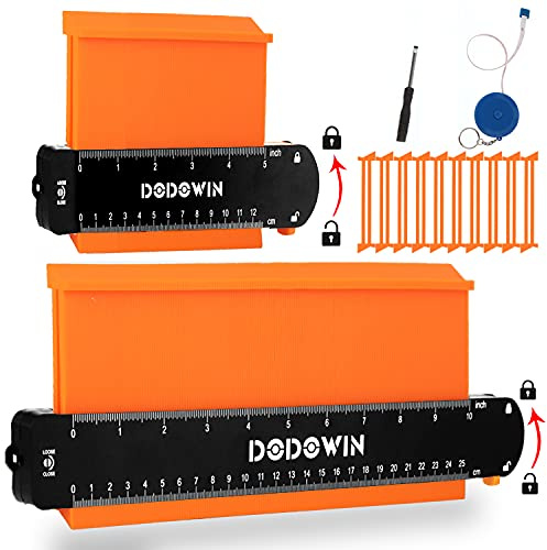 DODOWIN 10+5 Inch Contour Gauge with Lock, Dual Size Profile Duplicator Tool for Flooring, Tile, Woodworking & Irregular Shapes, Shape Outline Gauge, Father’s Day Gifts for Dad Men Husband