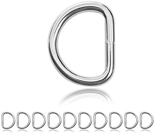 D - Ring aus Stahl, 10er Set, Materialstärke 5 mm, DIY Hunde-Halsband, nichtrostend, Ideal mit Paracord 550, Farbe Silber