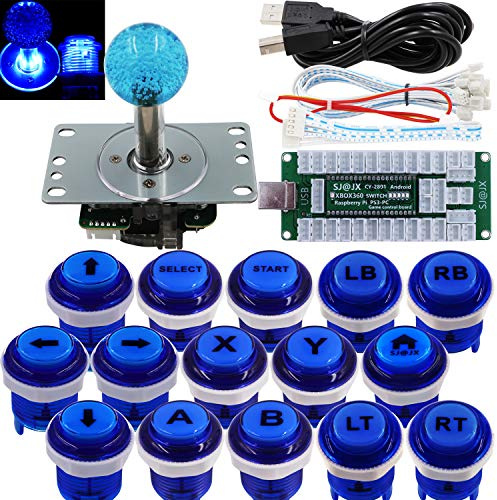 SJ@JX Arcade Game Controller USB Encoder DIY Kit LED Cherry MX Microswitch Lamp Button 4-8way LED Joystick Gamepad Code Board for Xbox 360 Nintendo Switch Hit Box Raspberry Pi PS3 PC Andriod