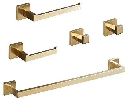 Badezimmer-Hardware-Set, 61 cm, Handtuchstange, 2 Handtuchhaken, Toilettenpapierhalter, Handtuchhalter, Edelstahl, gebürstetes Gold, Badezimmer-Zubehör GTS3190BG