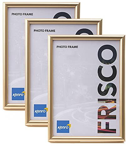 Kenro Frisco Plastic Picture Frames (Box of 3) - 7x5 Inch / 13x18cm Freestanding or Wall Hanging Stylish Photo Frame with Glass Front - Gold