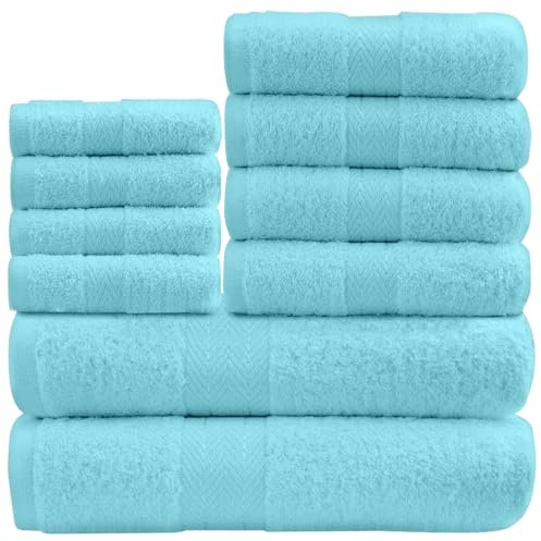 GC GAVENO CAVAILIA Juego de 10 Toallas absorbentes Toronto de Lujo de 450 gsm, Juego de Toallas supersuaves y acogedoras, algodón Egipcio, Color Aguamarina, Paquete de 10 Unidades, 553021