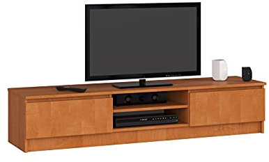 AKORD Fernsehkommode K-160 | EIN offenes Regalfach | 2 Ablagen mit Klapptüren Links und rechts | H33 x B160 x T40 cm | Gewicht 30 kg | Gewicht 30 kg | Farbe Erle