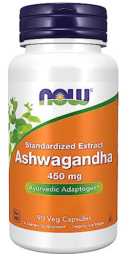 Now Foods, Ashwagandha, Extracto de Raíz, 450mg, 90 Cápsulas Veganas, Probado en Laboratorio, Vegetal, Sin Gluten, Sin Soja, Vegetariano