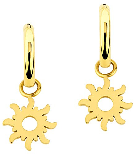 ARTIQO Creolen aus Edelstahl Ohrringe (Gold, Silber) Creolen mit Anhänger (1,5cm Durchmesser) Statement Ohrringe mit Mond Anhänger - wasserfest und hautfreundlich - Modell Lua (Sonne-Gold)