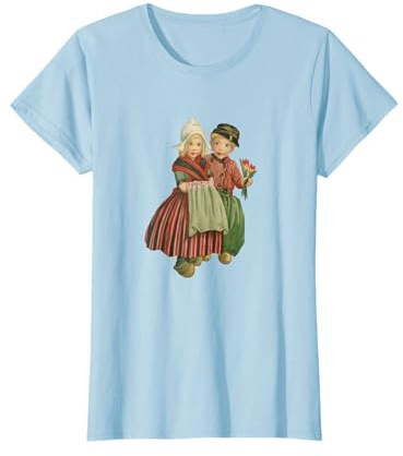 Dutch Boy & Girl Wearing National Costume Vintage Design T-Shirt