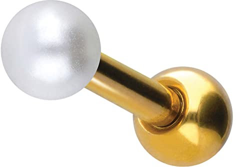 PIERCINGLINE Chirurgenstahl Ohrpiercing SYNTH. PERLE Piercing Schmuck Ohr Stecker Helix Goldfarben 3 mm