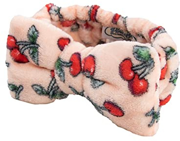 The Vintage Cosmetic Company Cherry Make-up Headband Gently Elasticated Super-Soft Plush Polyester Fabric No Snag or Tangle Cherry Design