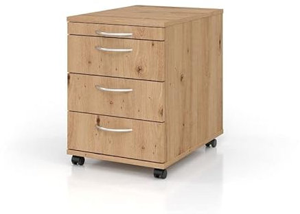 Hammerbacher VAC30 / R/R/RE Rollcontainer 58 cm, 3 Schubladen, Schloss, Griff Geländer aus Kunststoff, Eiche geknotet