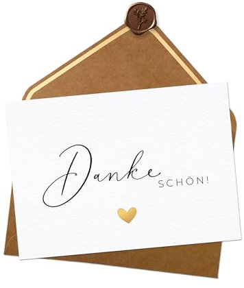Joli Coon 20 Dankeschön Karten - Danke Karten Set - A6 mit Naturkuvert und Wachssiegel