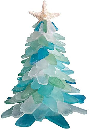 Yestrong Beautiful Sea Glass Christmas Tree, New Crystal Blue and Green Sea Glass Christmas Tree, Sea Beach Resin Christmas Tree Christmas Tree Decoration Ornaments (15CM)
