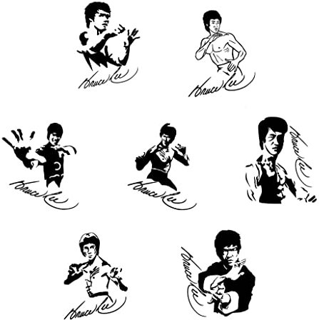 myrockshirt Bruce Lee Set 7 x ca. 10 cm Kampfsport Kung Fu Aufkleber Sticker Autoaufkleber Größe & Farbe wählbar
