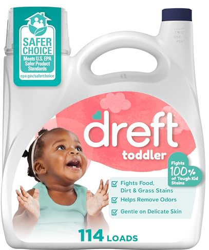 Dreft Stage 2 Active Baby Detersivo liquido per bucato, aiuta a rimuovere il 99% delle macchie di alimenti per bambini, ipoallergenico, 114 carichi