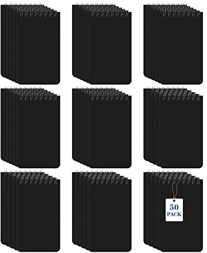 Nuanchu Oben gebundene Notizbücher, 7,6 x 12,7 cm, 60 Blatt, Mini-Spiralnotizblöcke, kleines Taschen-Notizbuch für Zuhause, Büro, Schule (Schwarz, 50 Stück)