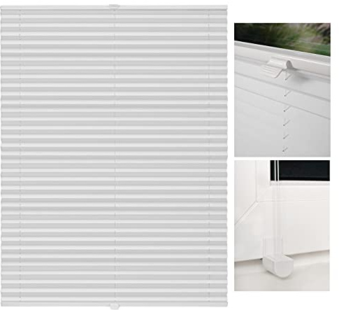 metablo Plissee nach Maß Klemmfix-Plissee ohne Bohren Blickdicht Lichtdurchlässig inklusive Klemmträger Plisseerollo für Fenster und Tür Sichtschutz Weiß B: 41-50 cm, H: 201-250 cm
